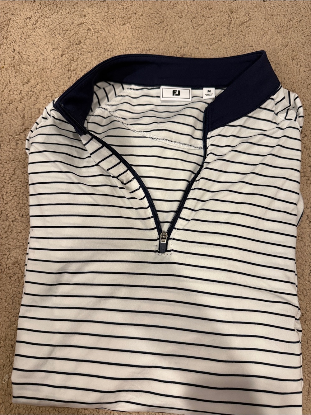 FootJoy White & Navy Striped Quarter-Zip Polo